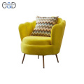 hotel leisure metal leg chair yellow velvet armchair